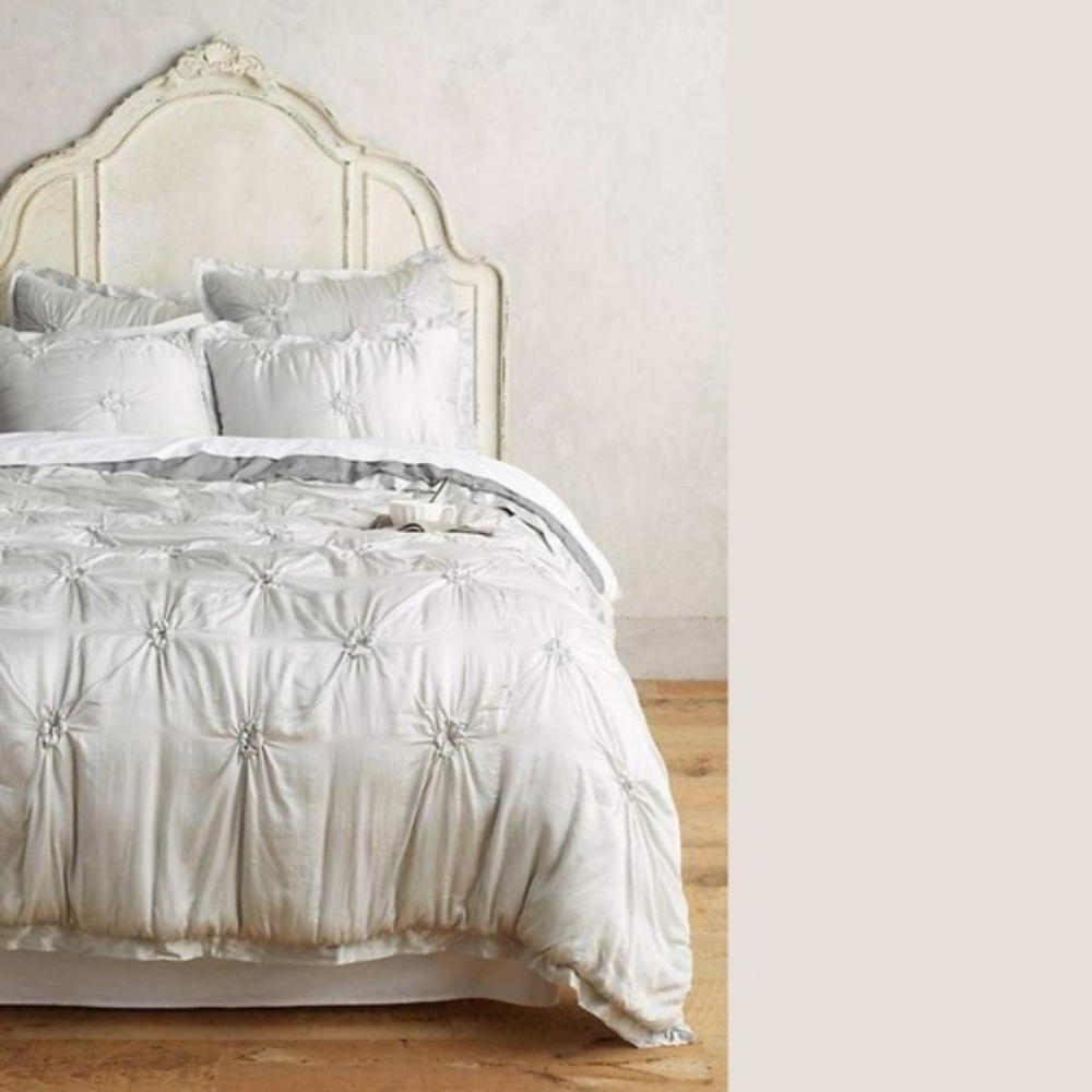 Anthropologie Pillow Shams Gathered Silk Grey Std - Picture 5 of 8